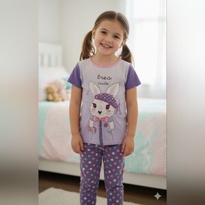 Sainteve Girls Purple 2pc Rabbit Polka Dot Pajama Set Size 10